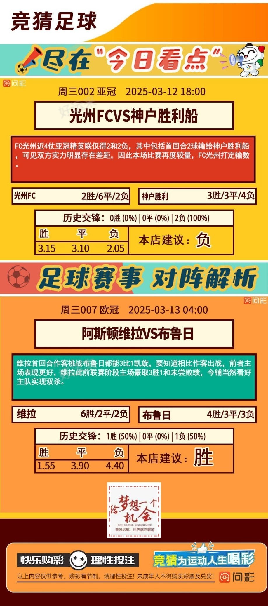 03月12日赛事预告  ⚽️竞彩足球9场，早场3场 ⚽️ 竞彩篮球️9场 晚上22:00点截止
