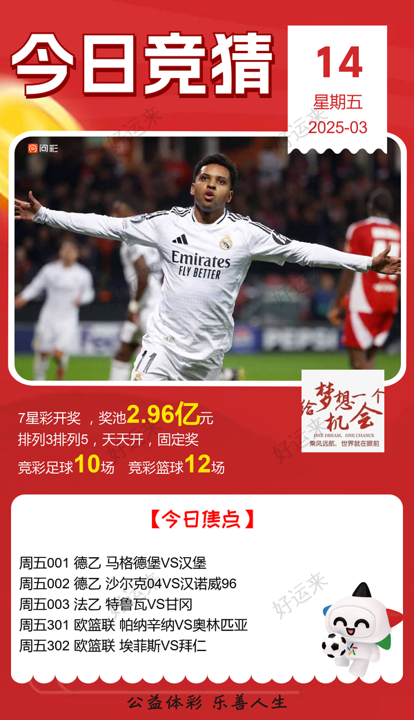 03月14日赛事预告  ⚽️竞彩足球10场 ⚽️ 竞彩篮球️12场 晚上22:00点截止