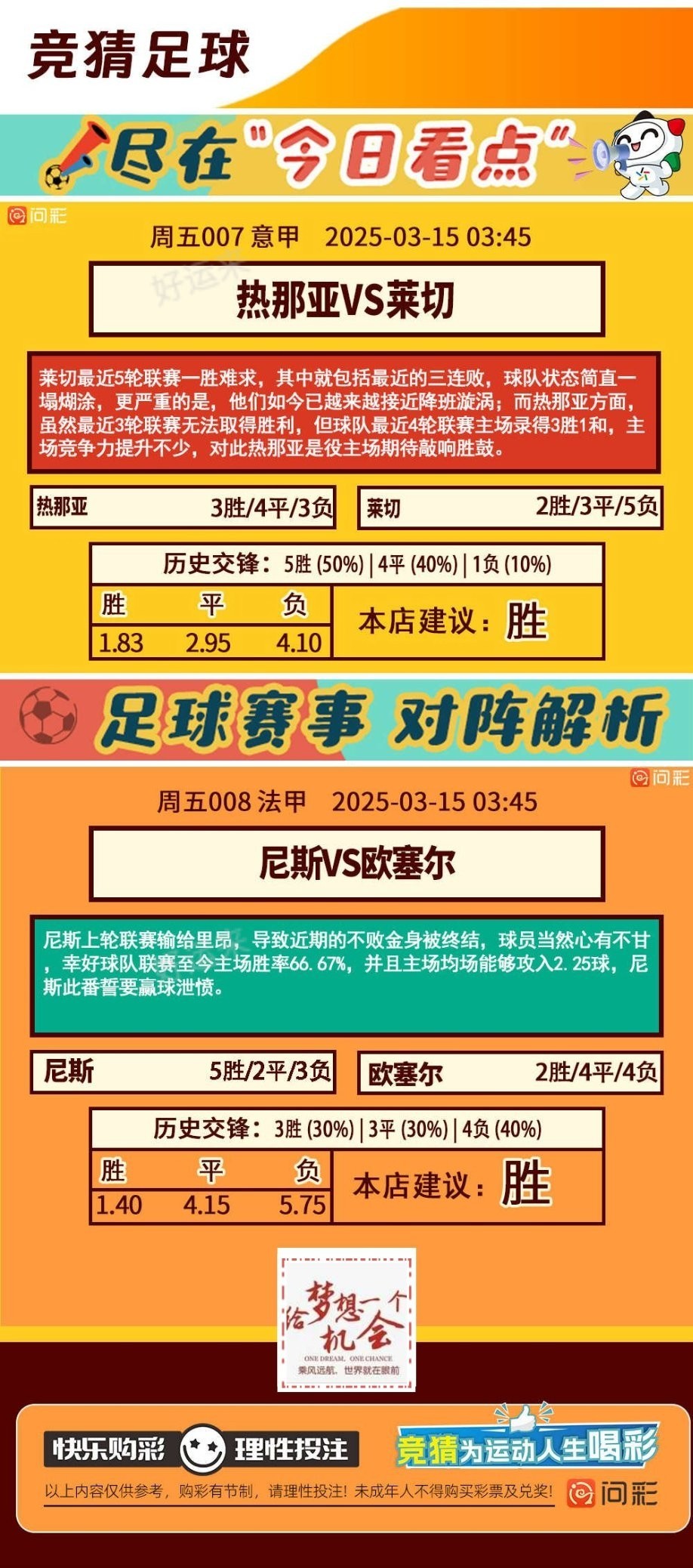03月14日赛事预告  ⚽️竞彩足球10场 ⚽️ 竞彩篮球️12场 晚上22:00点截止