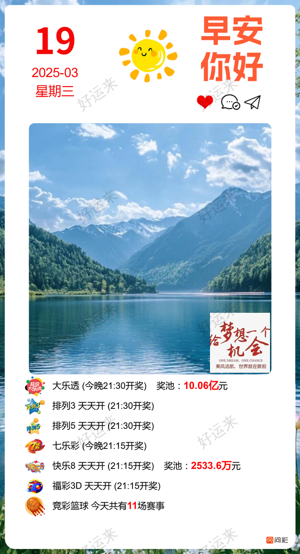 3月19日周三大乐透今晚开奖！奖池达到10.06亿元！坚持就有机会，爱心成就梦想㊗君中奖好运相伴