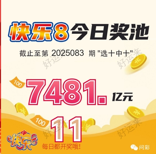 快乐8今晚开奖，奖池7481.11万。 为社会造福 为生活添彩