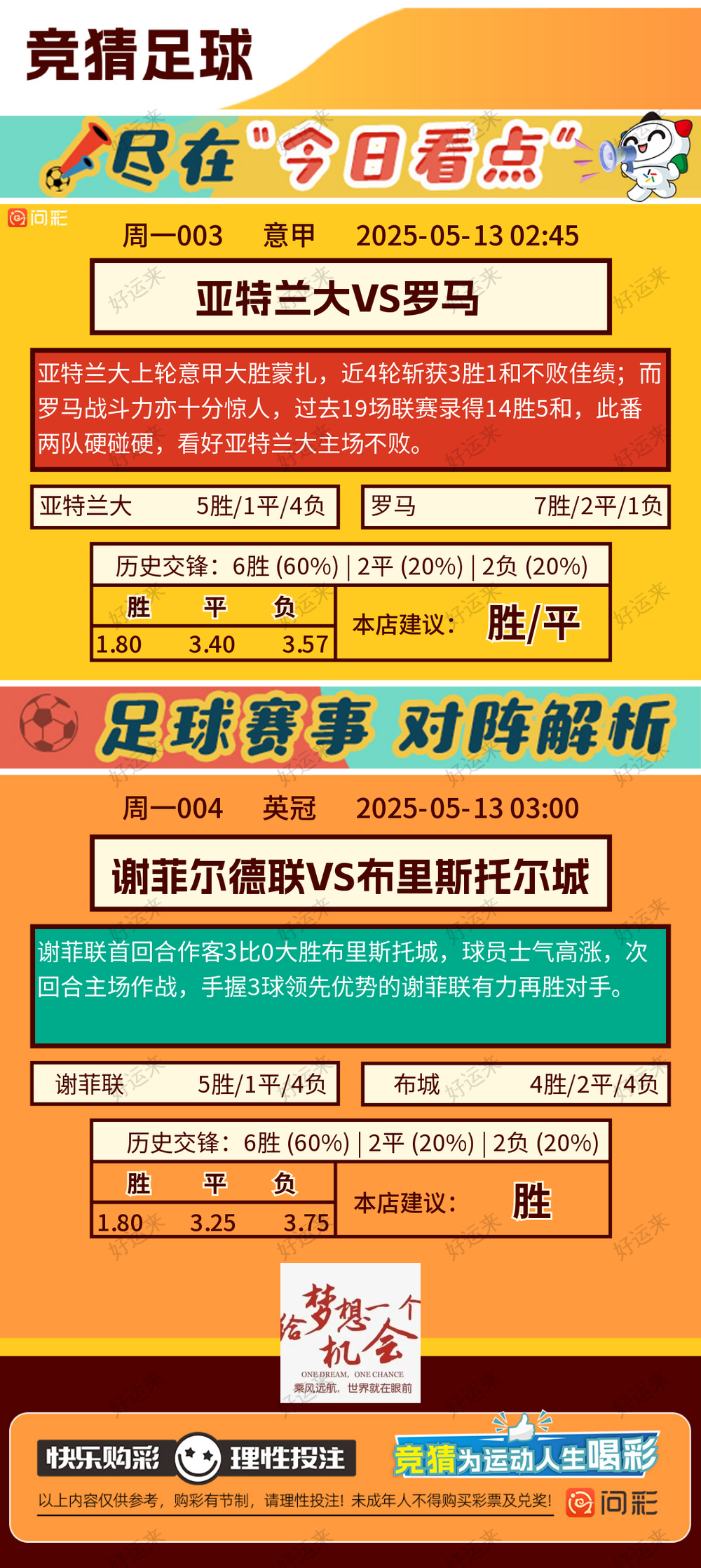 05月12日赛事预告  ⚽️竞彩足球5场 ⚽️ 竞彩篮球️2场 晚上22:00点截止
